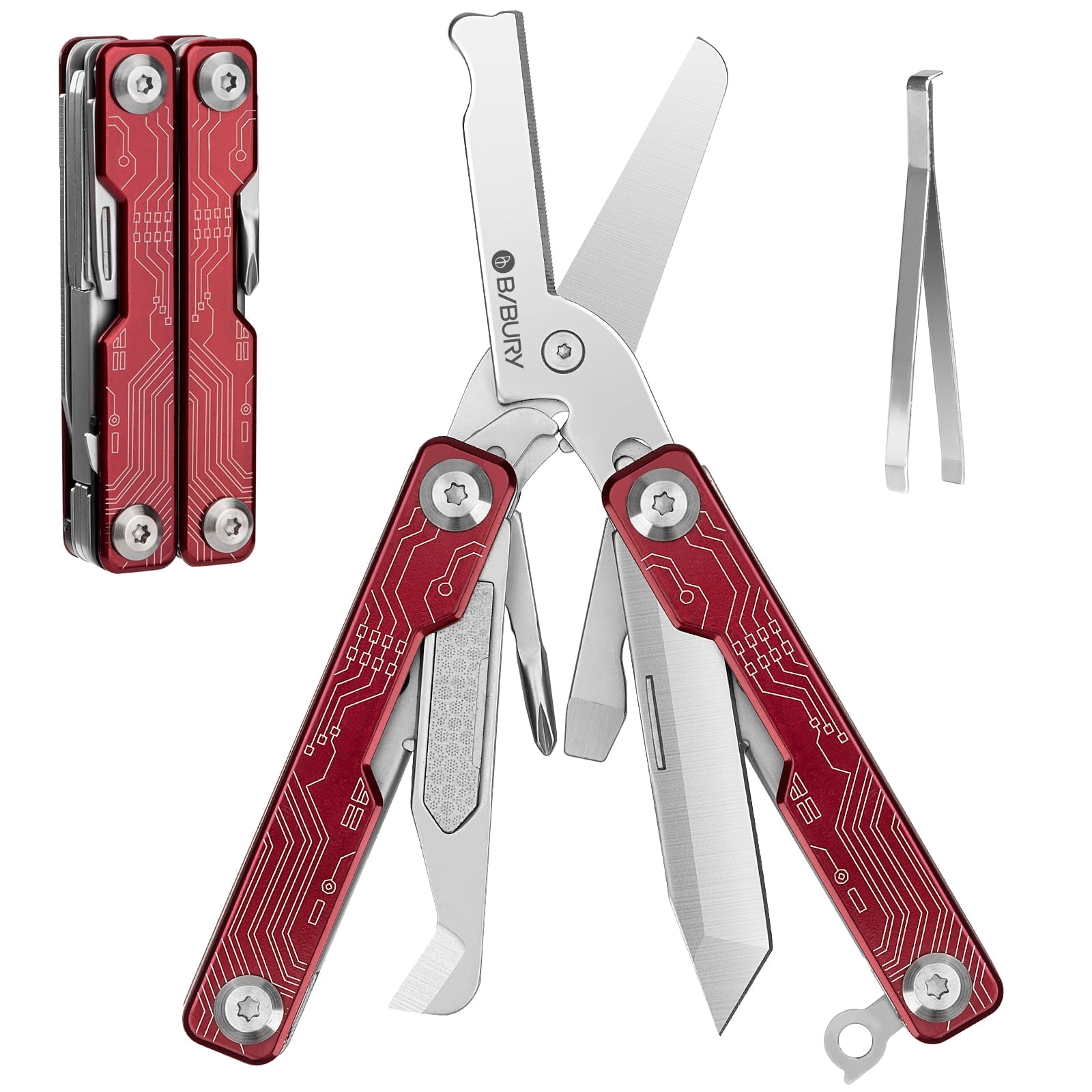 BIBURY Mini Keychain Multitool Scissors BI2061R, 9 in 1 Multitool EDC Scissors with Screwdriver, Bottle Opener, Pocket Knife, Spring -Mini Multi Tool for Outdoor, Daily Use, Gifts for Men and Women