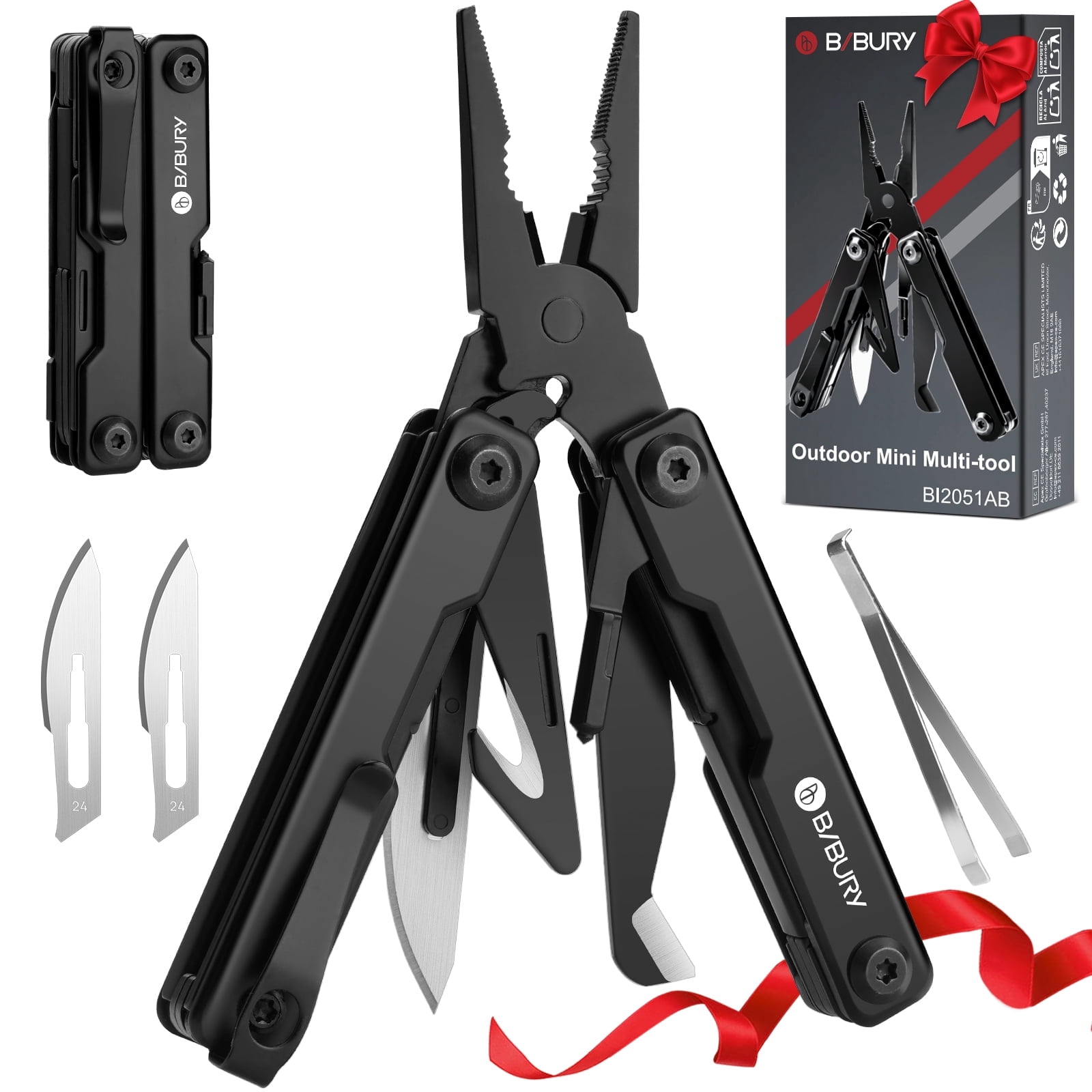 BIBURY Mini Multitool Pliers BI2051AB, Mini EDC Multi Tool with Pocket Clip for Outdoor Survival, Anniversary Birthday Gifts for Men and Women, Essential EDC Gear Tool