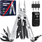 BIBURY Multitool Pliers, Stainless Steel Multi Tool with Upgraded Rope Cutter and Screwdrive, Foldable Self-locking Multitools with Nylon Pouch, Ideal for Camping, Hiking, Survival, Repair