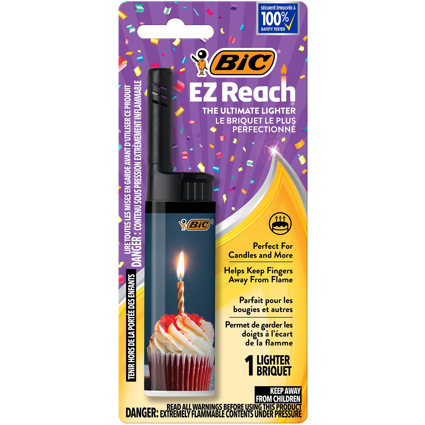 BIC EZ Reach Lighter with Assorted Celebration Designs, Pack of 1