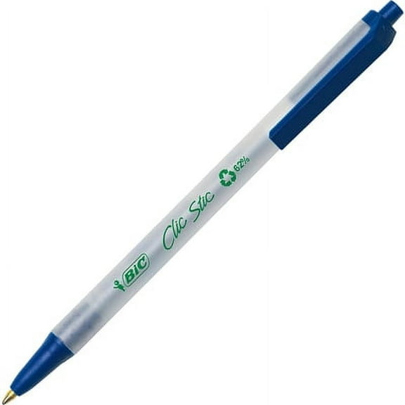 BIC-1PK Ecolutions Clic Stic Ballpoint Pen, Retractable, Medium 1 Mm, Blue Ink, Clear Barrel, Dozen