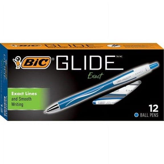 BIC GLIDE Exact Ballpoint Pen, Retractable, Fine 0.7 mm, Blue Ink, Blue Barrel, Dozen, Each