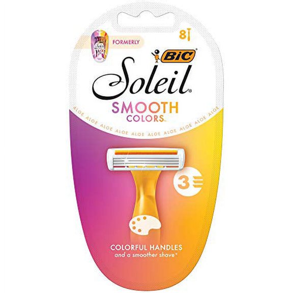 BIC Soleil Color Collection Disposable Razors for Women, 8 Count, 3 Blades - Premium Shaving Razor Set with Aloe Vera and Vitamin E Lubricating Strip - Luxurious Personal Care Products