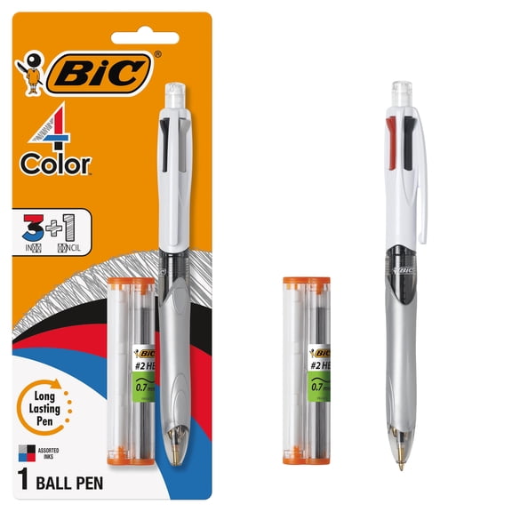 BIC 4-Color 3+1 Retractable Ballpoint Pen, 0.7 mm Pencil, 1 Count