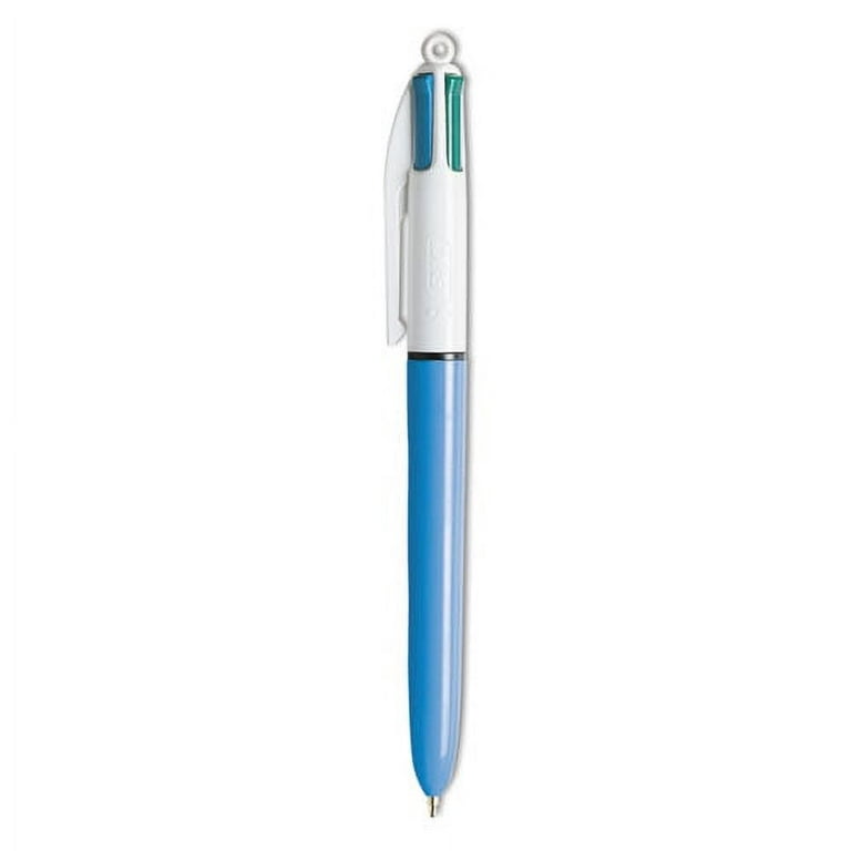 BIC 4 Colours Clip-On Retractable Ballpoint Pen – 1mm Tip 0.4 Width,  Black/Blue/Red/Green, Smooth Sliders, Chunky Barrel, PVC & Refillable Ink