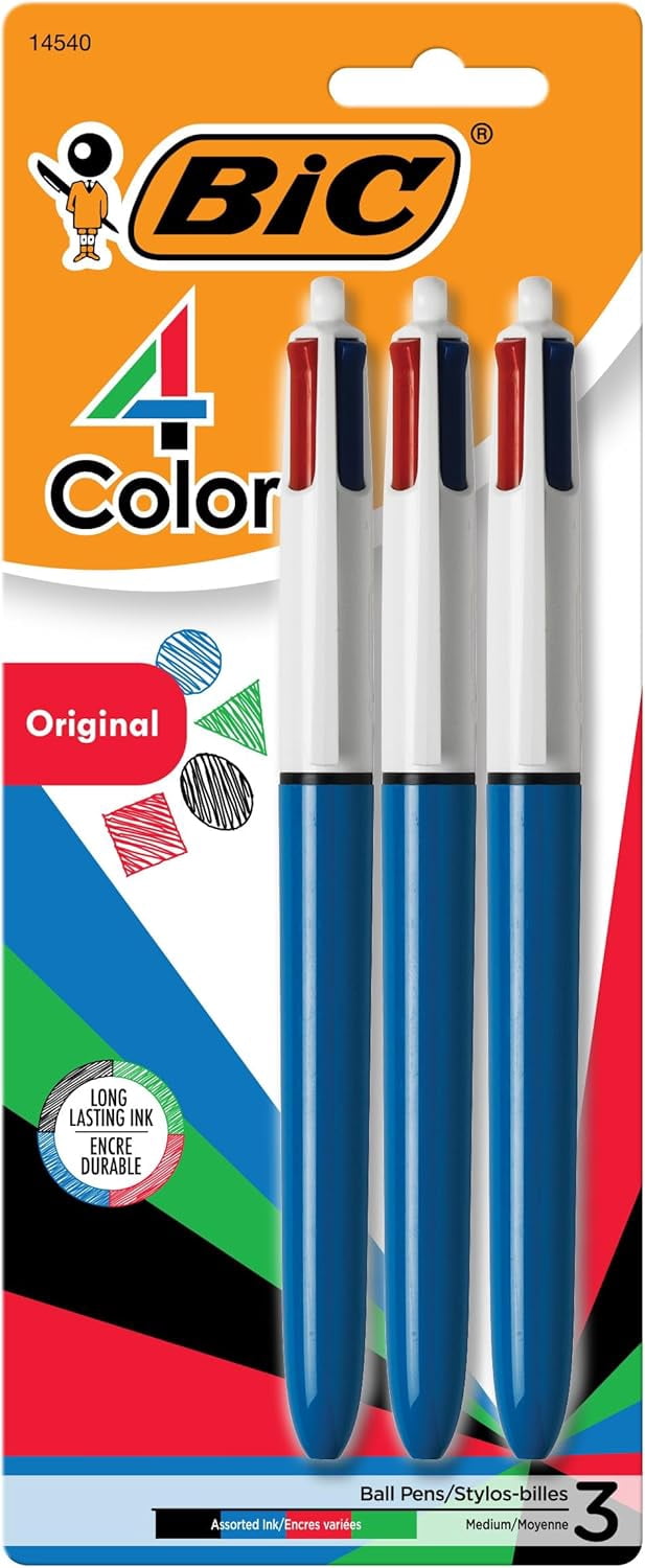 BIC 4Color Original Retractable Ball Pens, Medium Point (1.0mm), 3