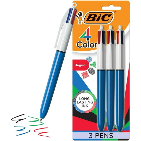 BIC 4-Color Original Retractable Ballpoint Pen with 1.0 mm Medium Point, 3-Count in Assorted Ink