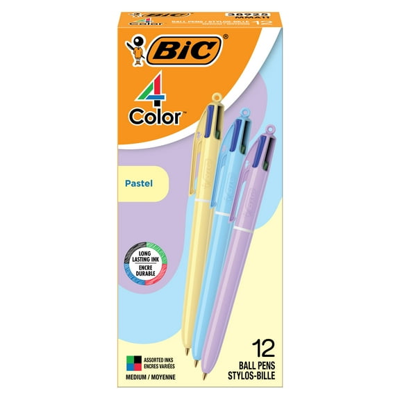 BIC 4 Color Pastel Ballpoint Pens Medium Point (1.0 mm), Pack of 12
