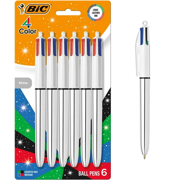 BIC 4 Color Shine Retractable Ballpoint Pen, 1.0 mm Point, 6-Count