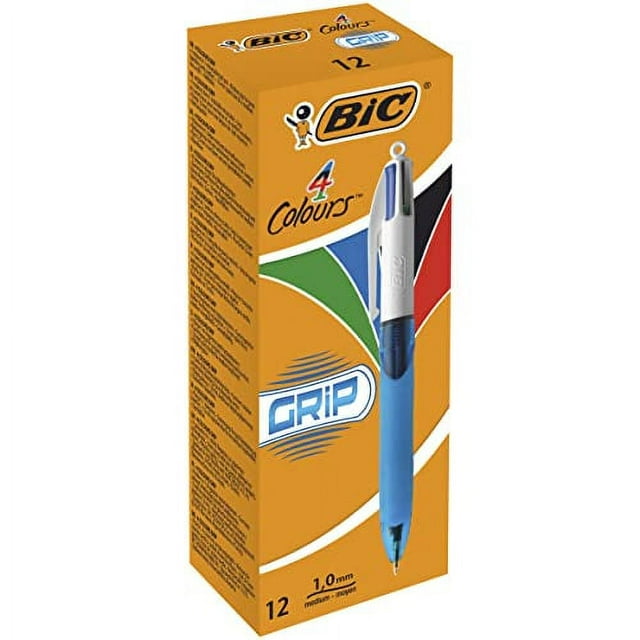 BIC 4 Colours Grip Retractable Ballpoint Pens Box of 12 Medium Point