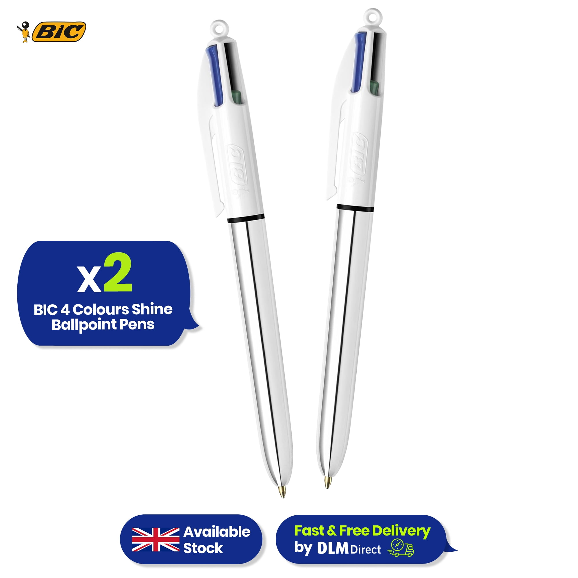 BIC 4 Colours Shine Ballpoint Pens Pack of 2 with Metallic Silver Barrel