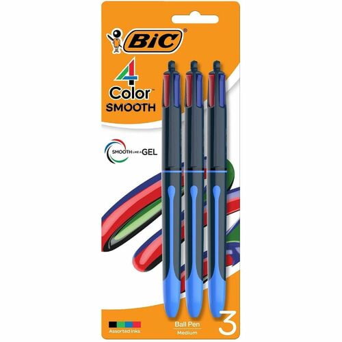 BIC 4-Colours-in-One Multifunction Ball Pen, Retractable, Washable, Multi Ink, Black Round, Blue Barrel (MMSP3AAST) | 2 Packs (6 Total)