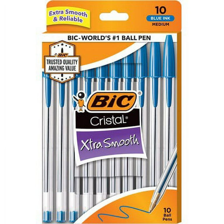 BIC Cristal Ballpoint Stick Pens - Medium Pen Point - Blue - Clear Barrel - 10 / Pack BIC Cristal Ballpoint Stick Pens - Medium Pen Point - Blue - Clear Barrel - 10 / Pack