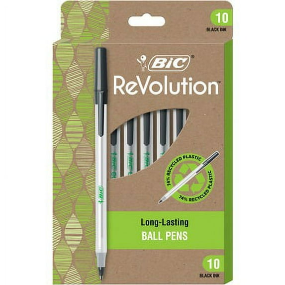 BIC-4PK Bic Revolution Round Stic Ballpoint Pen - Medium Pen Point - 1 Mm Pen Point Size - Black - Semi-Tran