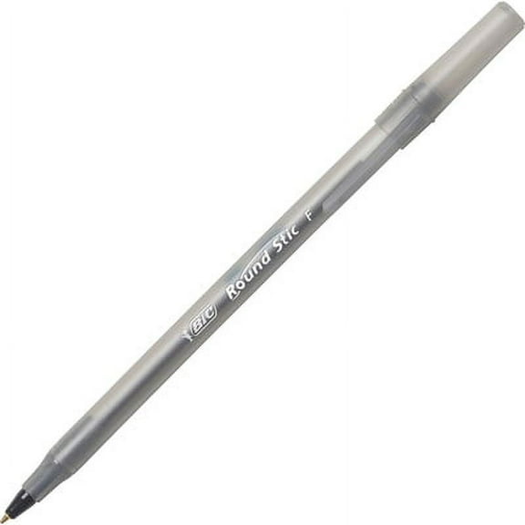 BIC-4PK Round Stic Xtra Precision Ballpoint Pen, Stick, Fine 0.8 Mm, Black Ink, Smoke Barrel, Dozen