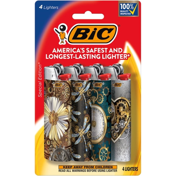 BIC Maxi Special Edition Favorites Pocket Lighters, Pack of 4, Designs May Vary