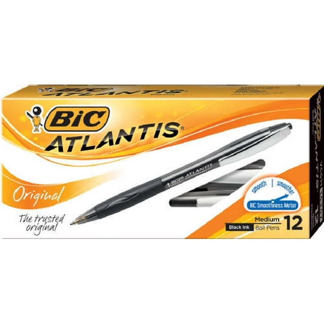 BIC Atlantis Original Retractable Ball Pen, Black, 12 Pack