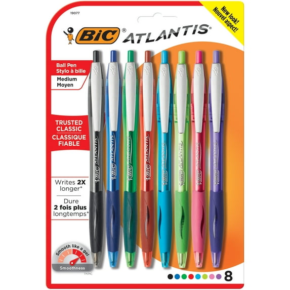BIC Atlantis Original Retractable Ballpoint Pen, Medium Point, Assorted Colors, 8 Count
