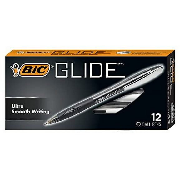 BIC Atlantis Retractable Ballpoint Pens, Medium Point, Clear Barrel, Black Ink