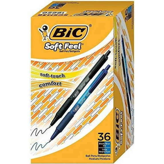 BIC-BIC Soft Feel Retractable Ballpoint Pen, 1mm, Assorted Ink/Barrel, 36/Pack (SCSM361AST)