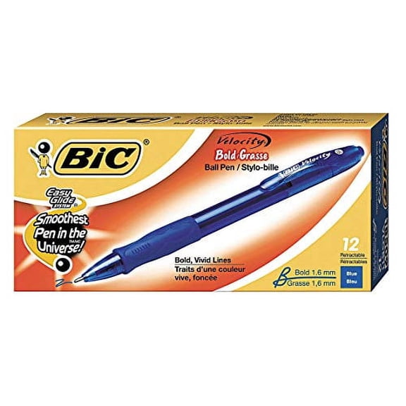 BIC Ballpoint Medium-Point Velocity Pen, 1.6mm, Blue - pkg. of 12