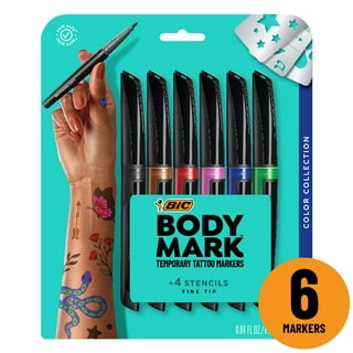 Wxfhtda Temporary Tattoo Markers for Skin, 10 Colors Tattoo Pen + 38 Paint  Stencils + 43 Tattoos Stickers, Temporary Tattoos Body Marker Set