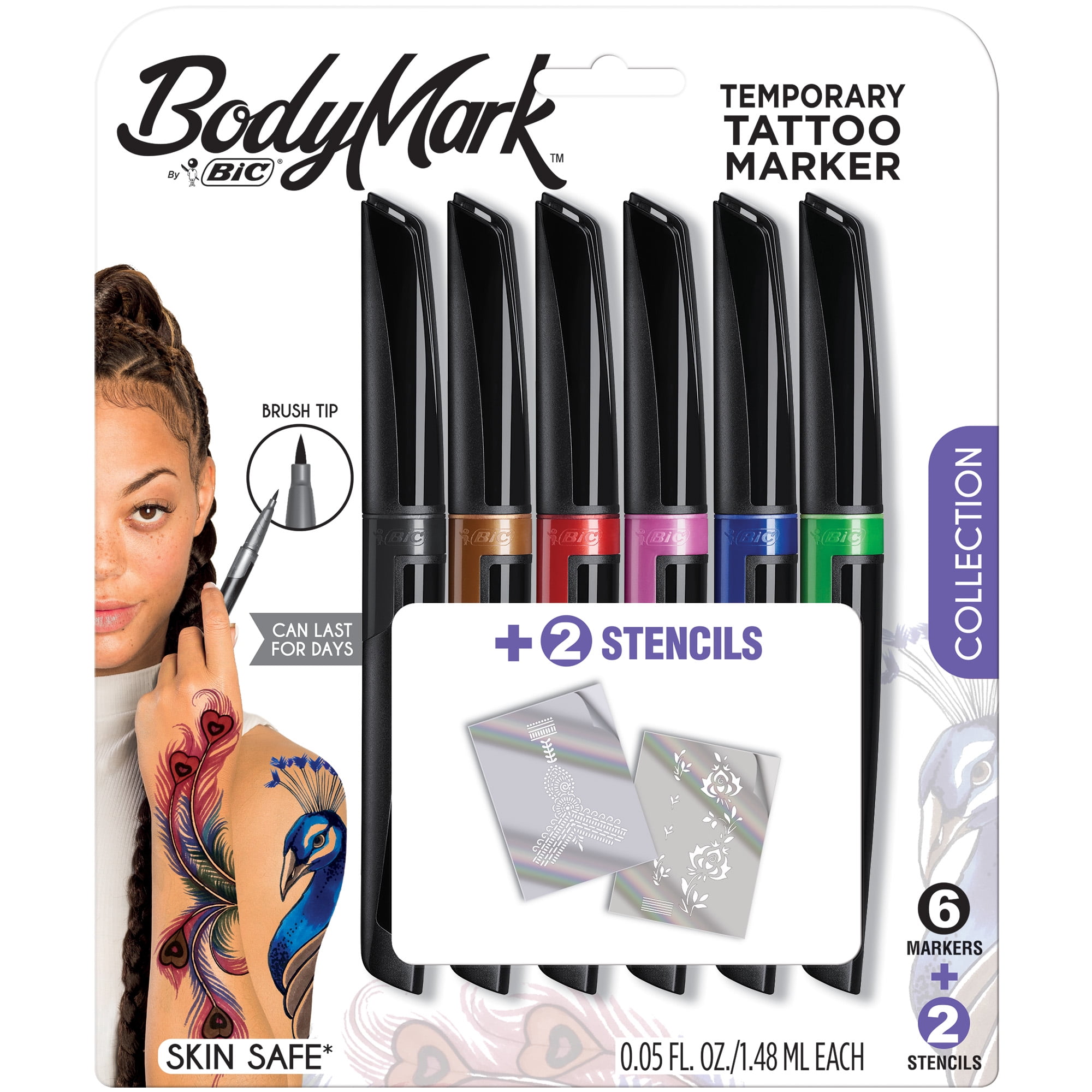 BIC BodyMark Temporary Tattoo Body Marker Cosmetic Quality 9 Colors Pack -  Walmart.com