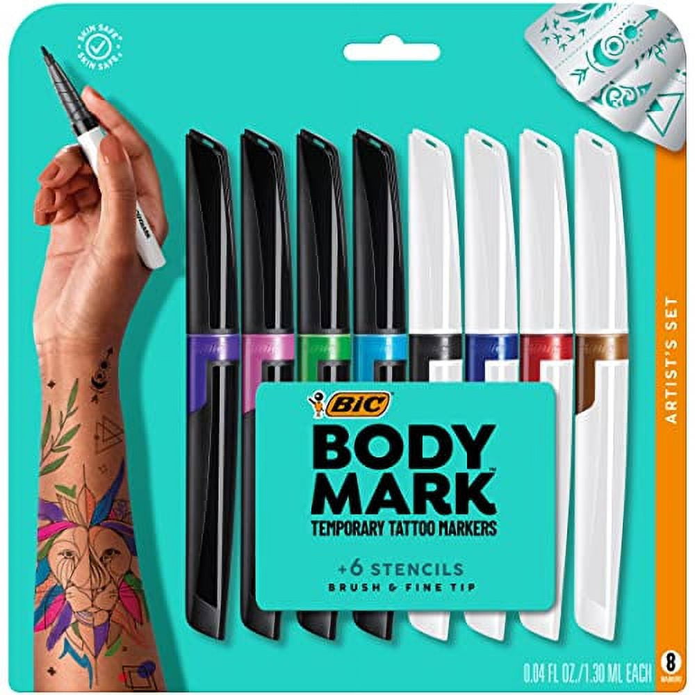 Ponhey Temporary Tattoo Markers, 10 Body Markers + 201 Large Tattoo  Stencils for Kids and Adults, Skin-safe and Coloured Ink Double-ended  Tattoo Pens