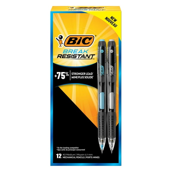 BIC Break-Resistant Mechanical Pencils with Erasers, No. 2, 12-Count Pack