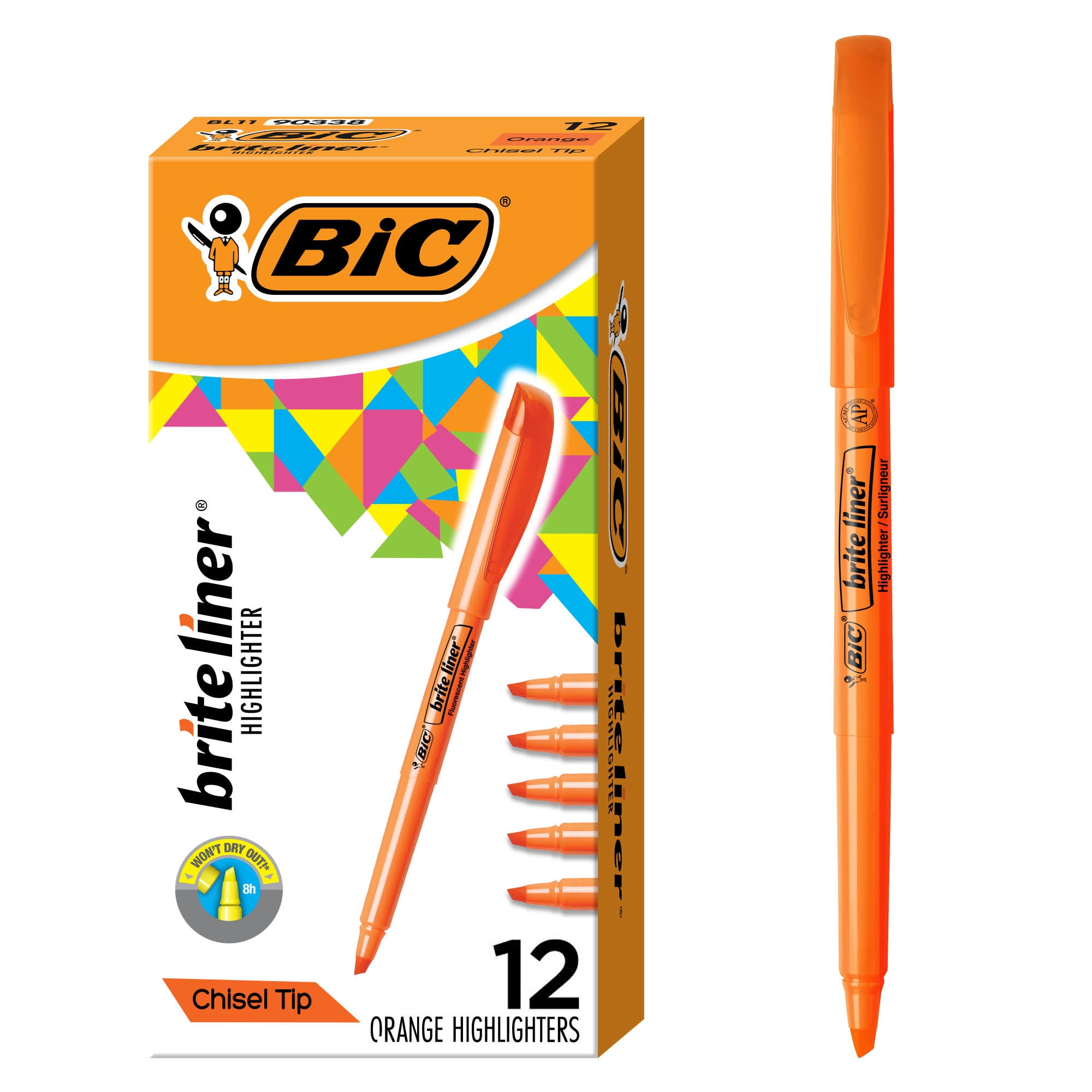 BIC Brite Liner Orange Highlighters, Chisel Tip, 12-Count pack