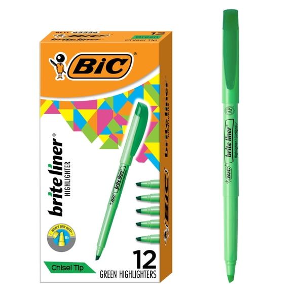 BIC Brite Liner Highlighters, Green, Box Of 12