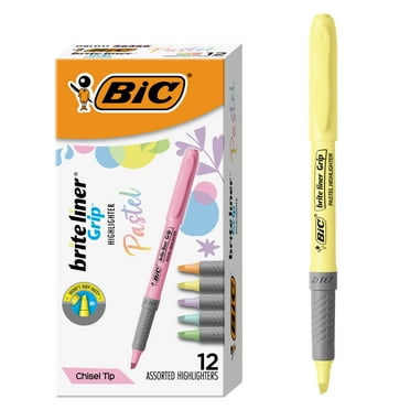 BIC Brite Liner Grip Pastel Highlighters, Assorted Colors, 12-Count