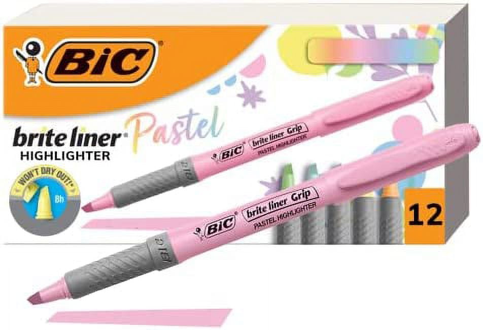 BIC Brite Liner Pink Highlighters, Chisel Tip, 12-Count Pack