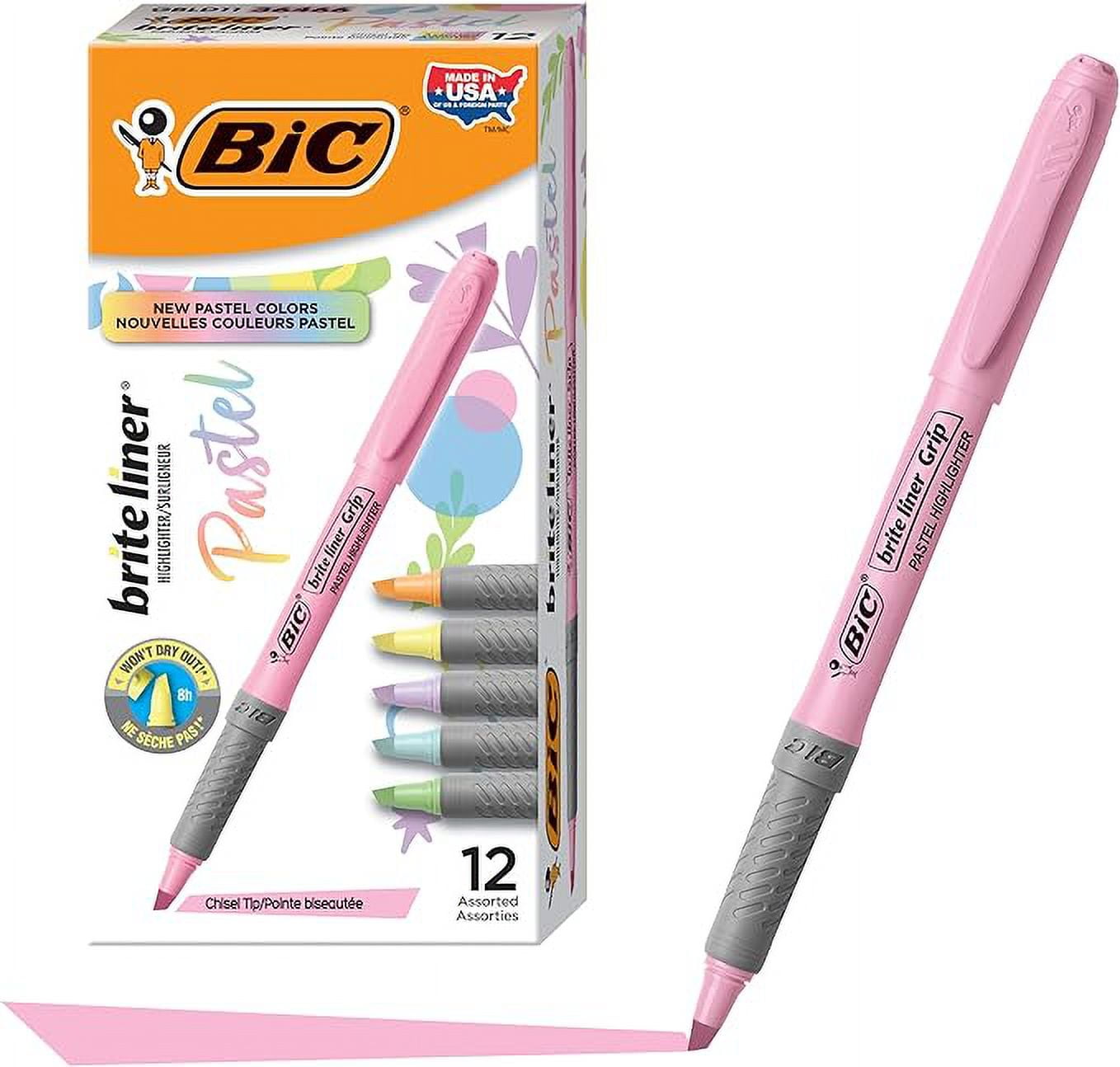 BIC Brite Liner Grip Pastel Highlighters Chisel Marker Point Style