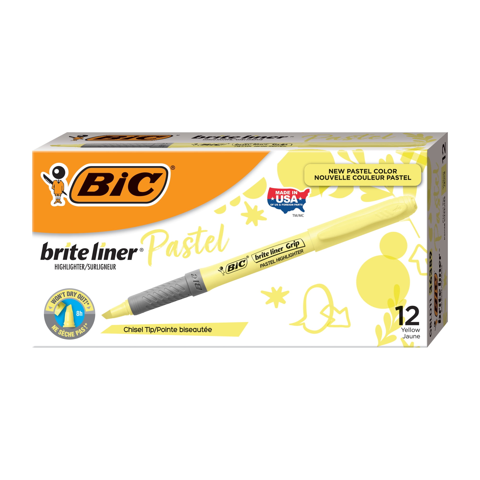 Walmart daily deals:  BIC Brite Liner Grip Pastel Highlighters, Chisel Tip, Box of 12 Yellow Highlighters