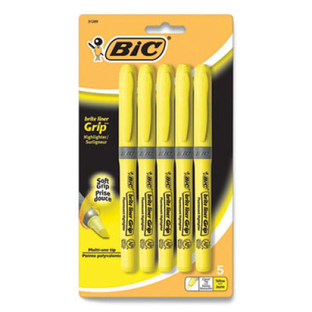 BIC Brite Liner Grip Pocket Highlighter, Fluorescent Yellow Ink, Chisel