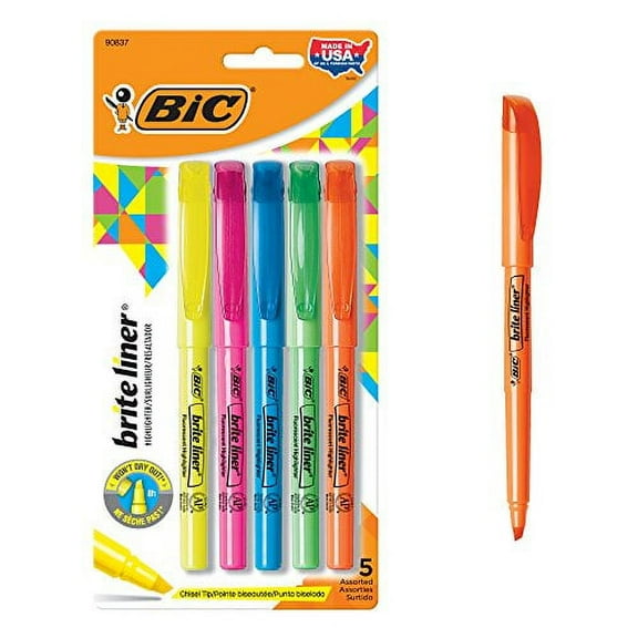 BIC Brite Liner Highlighter Chisel Tip Assorted Colors 5 Count
