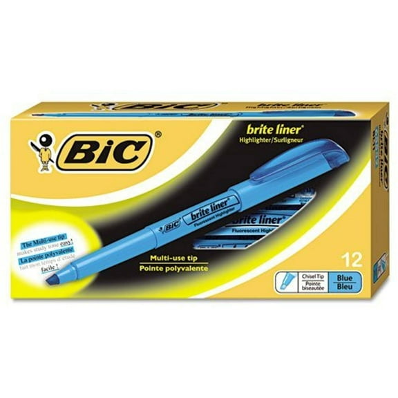 BIC - Brite Liner Highlighter, Chisel Tip, Fluorescent Blue Ink, 1 Dozen BL11-BE (12)