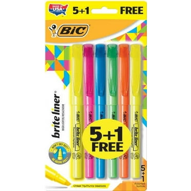 BIC Brite Liner Highlighters, Assorted Fluorescent Colors, 5 1 Pack of Highlighters