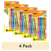 (4 pack) BIC Brite Liner Highlighters, Chisel Tip, Assorted Colors, 5 Count