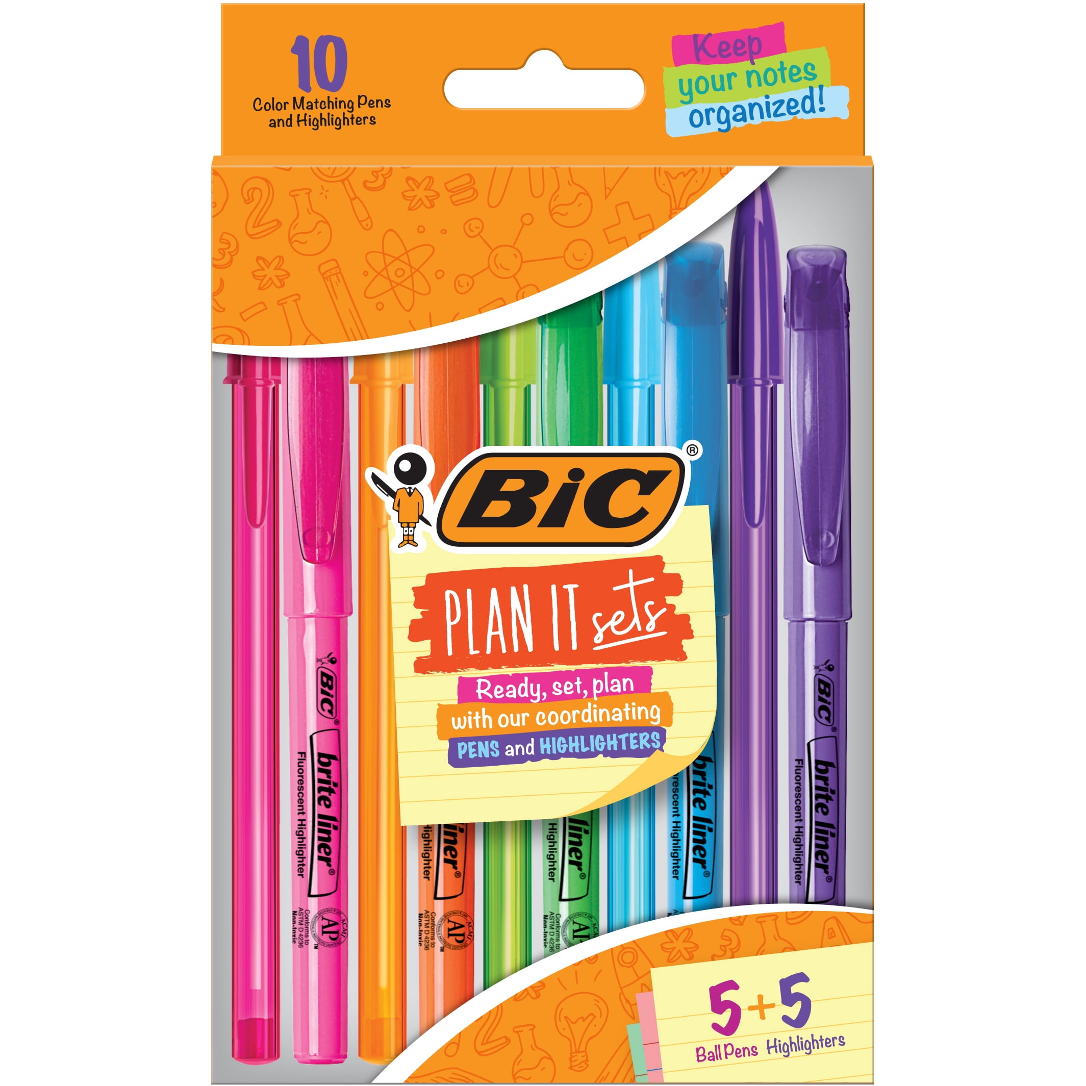 BIC Plan-It Set with 5 Cristal Ball Pens and 5 Brite Liner Highlighters, Assorted Colors, 10-Count
