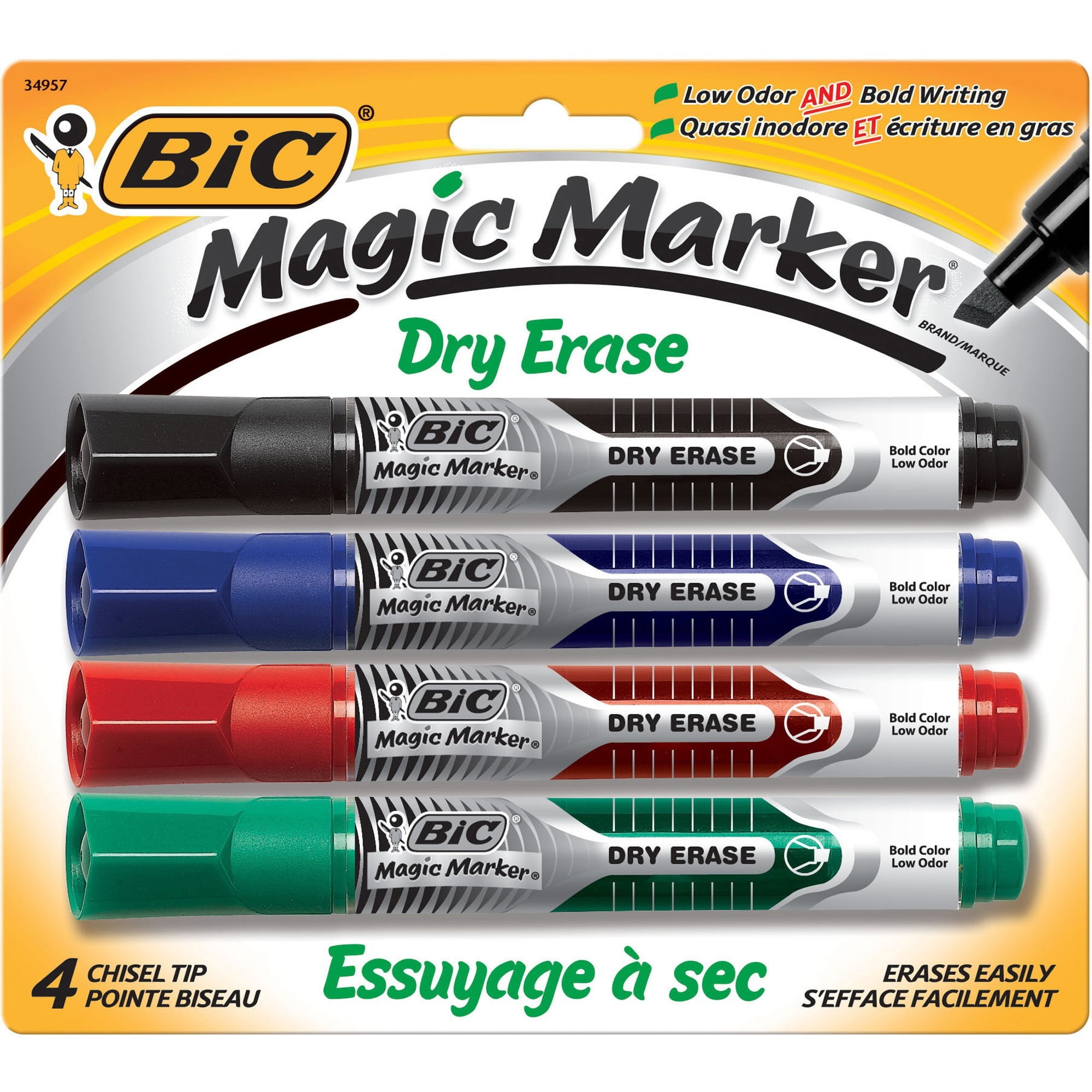 BIC, Chisel Tip Dry Erase Magic Markers, 4 / Set - Walmart.com