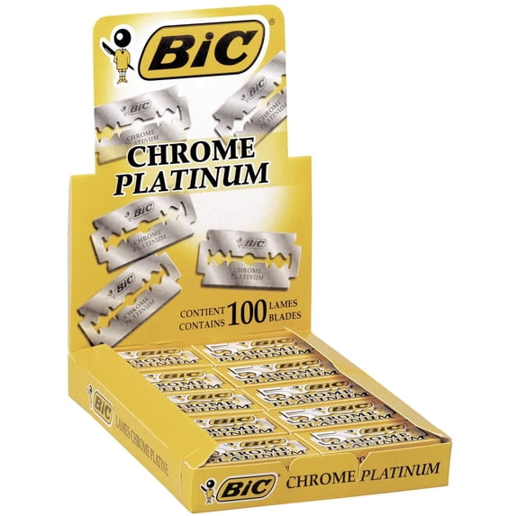 BIC Chrome Platinum Double Edge Safety Razor Disposable Single Blades 100 Pack