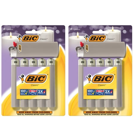 BIC Classic Lighter, Gray, 12-Pack of Pocket Lighters, Safe and Reliable