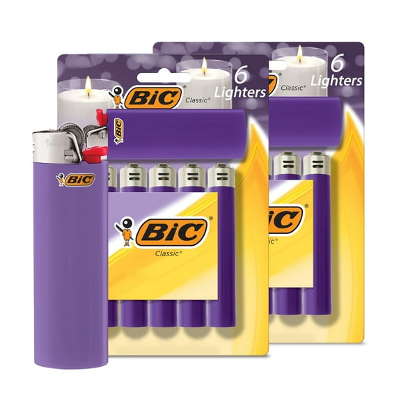 BIC Classic Lighter, Purple, 12-Pack of Pocket Lighters, Safe and Reliable