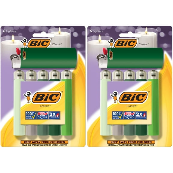 BIC Classic Lighter, Shades of Green, 12-Pack (packaging may vary)