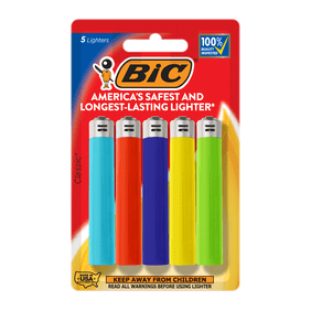BIC Maxi Pocket Lighters, Assorted Colors, Pack of 5, Designs May Vary