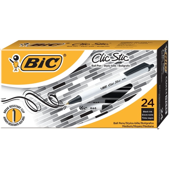 BIC Clic Stic Black Ballpoint Pens, Medium Point (1.0mm), 24-Count