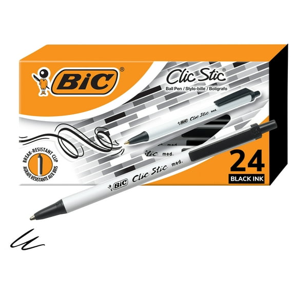 BIC Clic Stic Black Ballpoint Pens, Medium Point (1.0mm), 24-Count