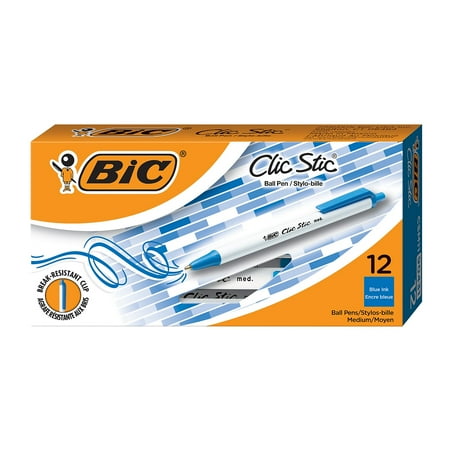 BIC Clic Stic Retractable Ball Pen, Medium Point, Blue, 12-Pack